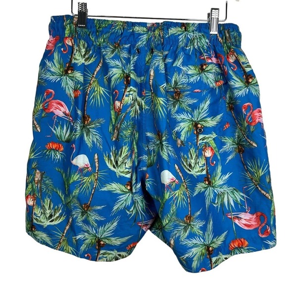 Charleston Threads Men's Swim Trunks Large Blue Pink Parrot Short Elastic Waist - Picture 2 of 9